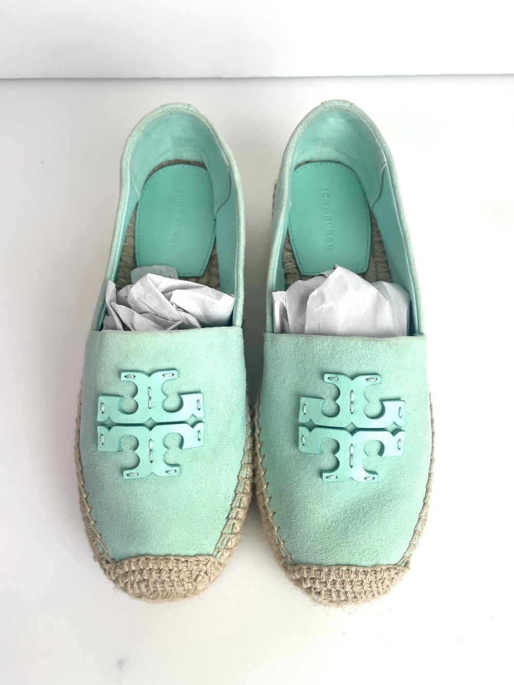 Tory Burch Ines Suede 1.75”H Platform Espadrille Size 5 In Seabubble/ Aqua mint